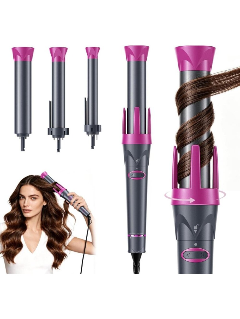 Automatic Hair Curler for Long Hair - Rotating Ceramic Curling Wand, Easy